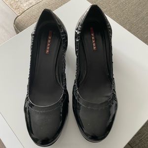 PRADA Black Patent Leather Block Heel Euro Size 39